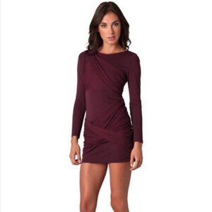 Alice + Olivia Goddess Dress, Long Sleeve Mini Maroon Wine Size 4